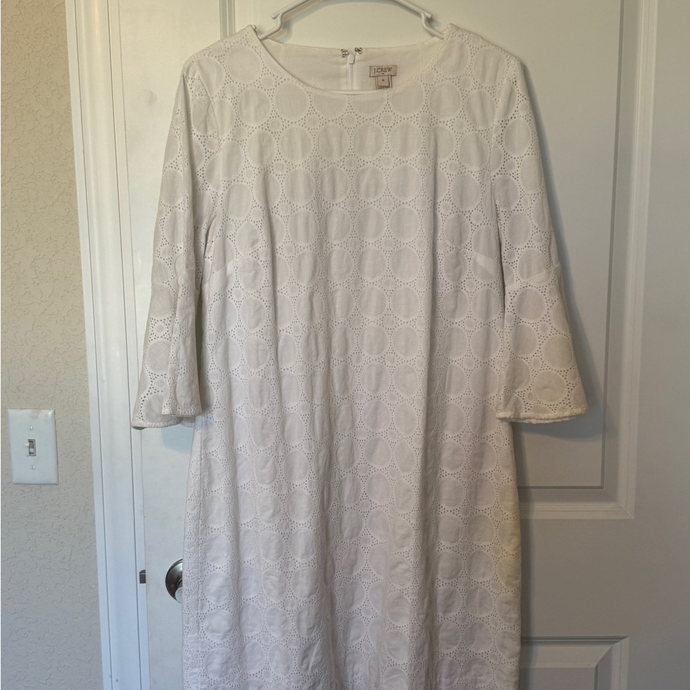 J. Crew White Long Sleeve Eyelet Dress